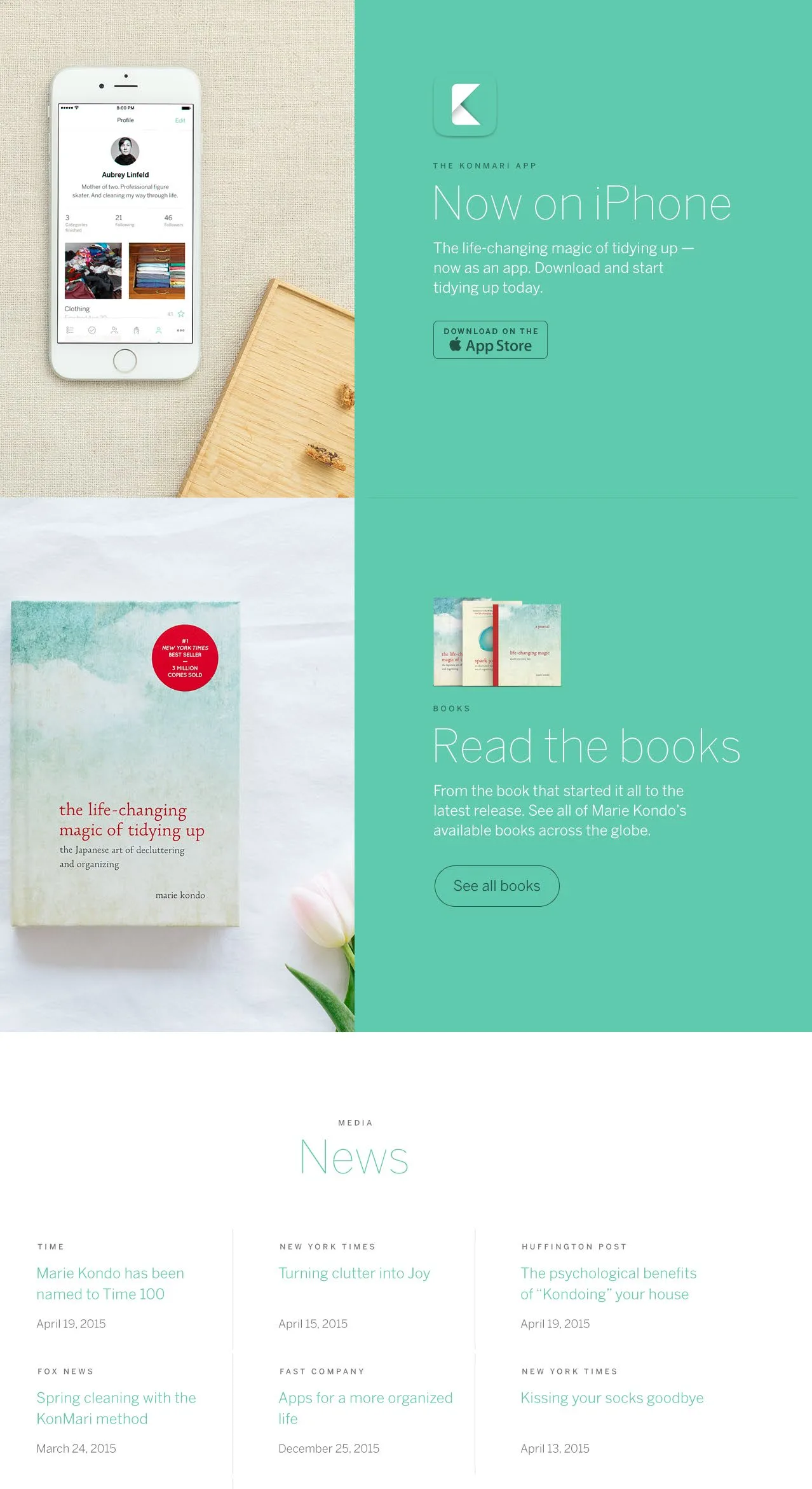 KonMari Media — app, books, and news sections