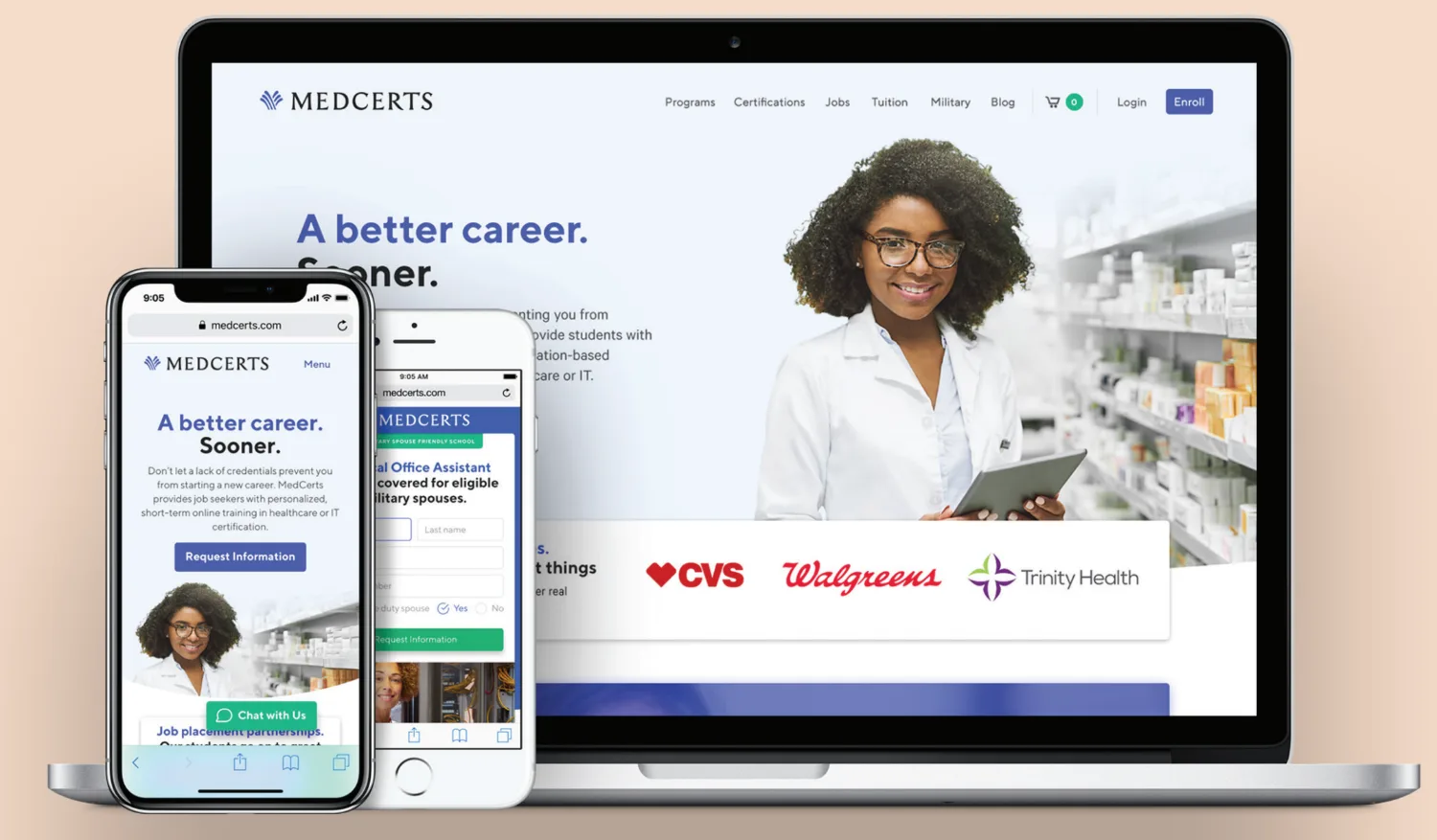 MedCerts responsive marketing site