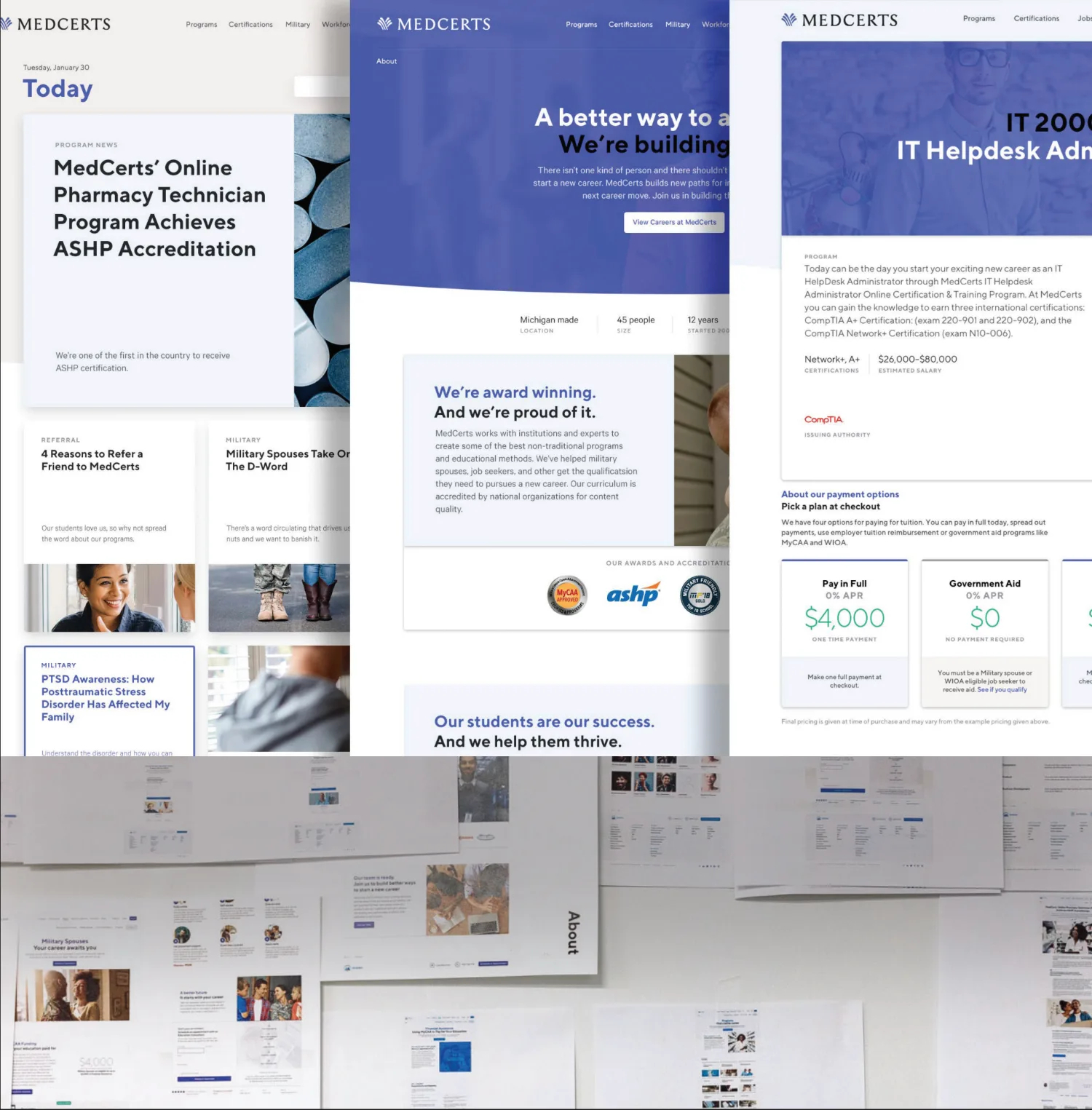 MedCerts blog, program and checkout pages