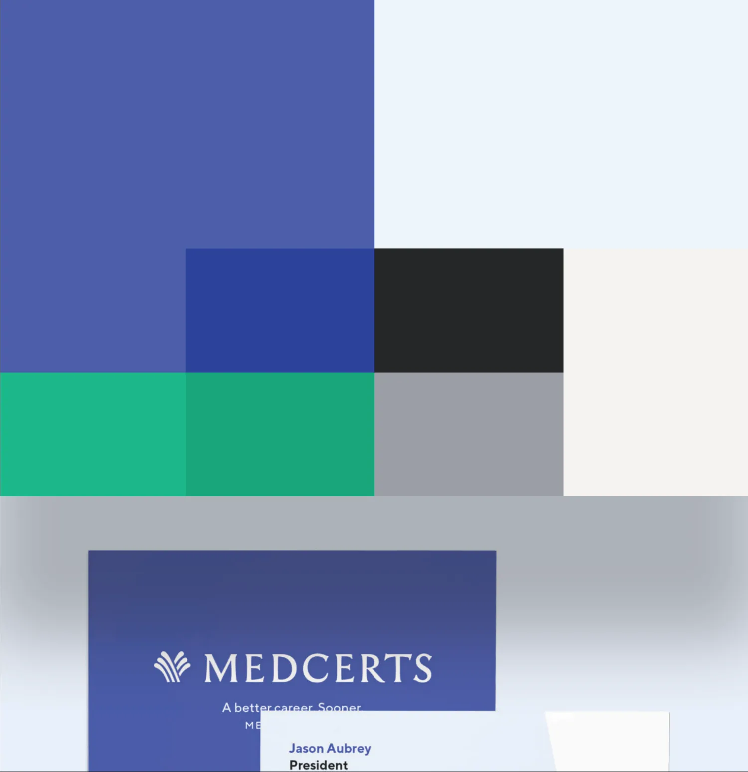 MedCerts brand color system and collateral