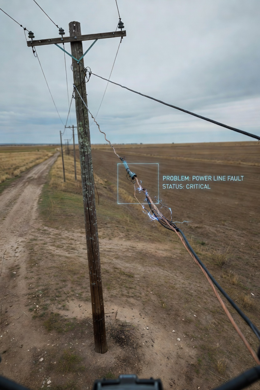 FIG. 08 — POWER LINE FAULT · CRITICAL → DISPATCHED