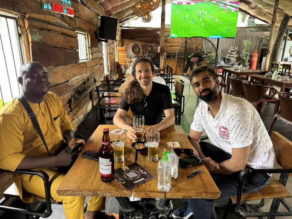Verdi with Sheharyar Asif and Seyi at a Lagos team dinner