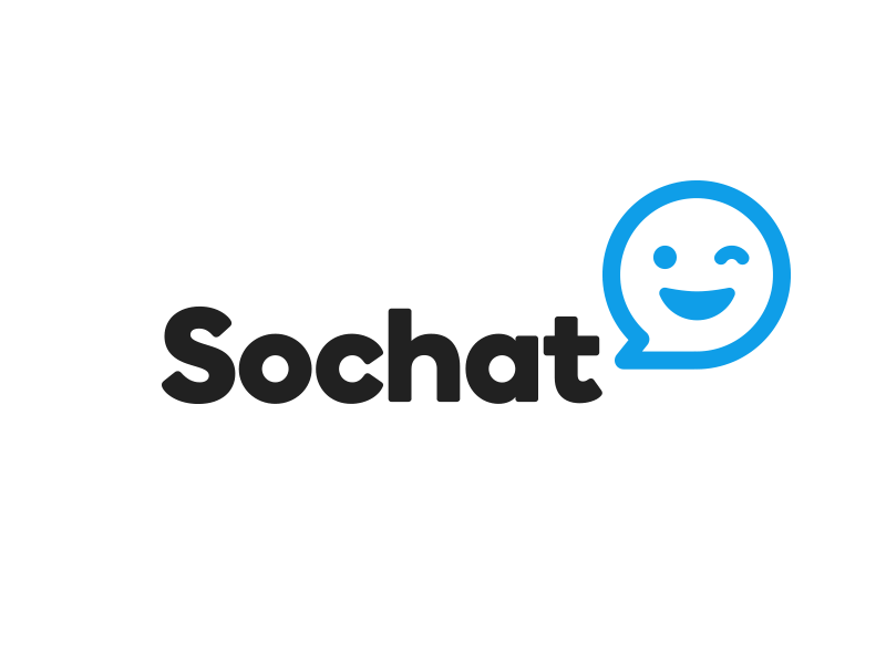 SoChat identity animating — wordmark and winking chat-bubble mark
