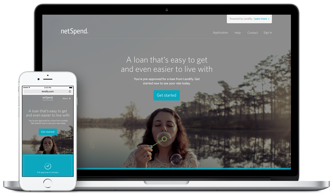 Insikt white-label loan landing — netSpend, powered by Lendify