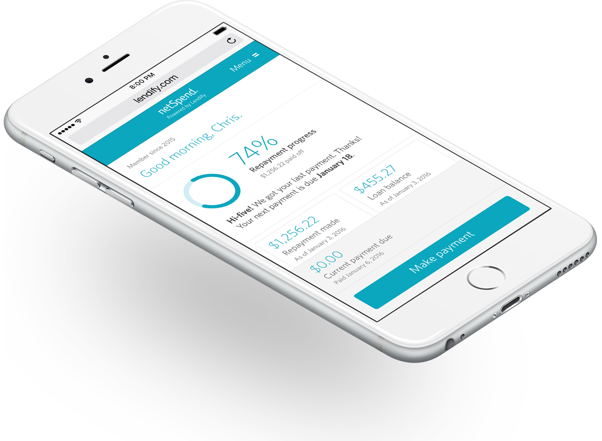 The borrower experience on mobile — a clear repayment story at a glance.